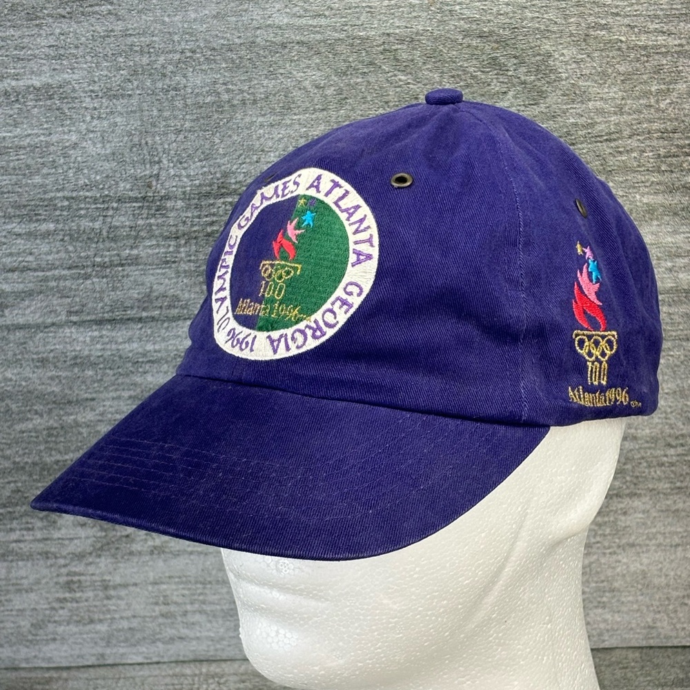 VTG Olympic Games Atlanta 1996 The Game Leather Strap Back Dad Hat Cap Purple